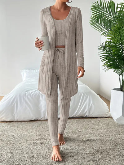 Ensemble 3 Pièces En Tricot Côtelé