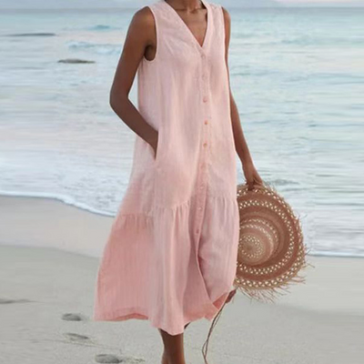 Robe Méline Mi-longue Boutonnée Sans Manches
