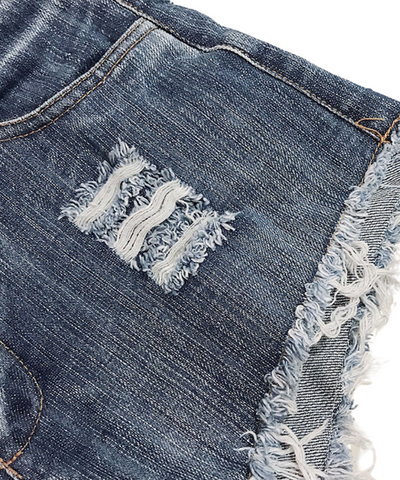 Short En Denim Déchiré À Taille Haute
