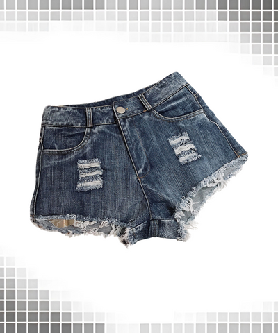 Short En Denim Déchiré À Taille Haute