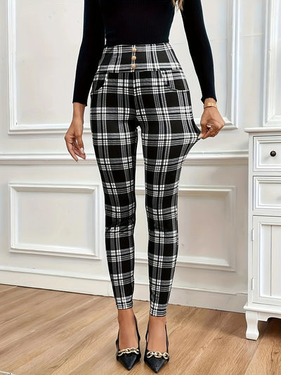 Pantalon Legging Taille Haute À Carreaux