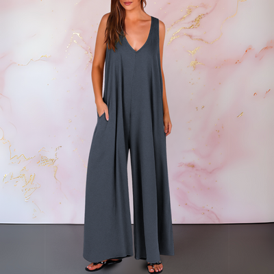 Combinaison Confortable Avec Encolure En V & Jambes Larges
