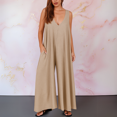 Combinaison Confortable Avec Encolure En V & Jambes Larges