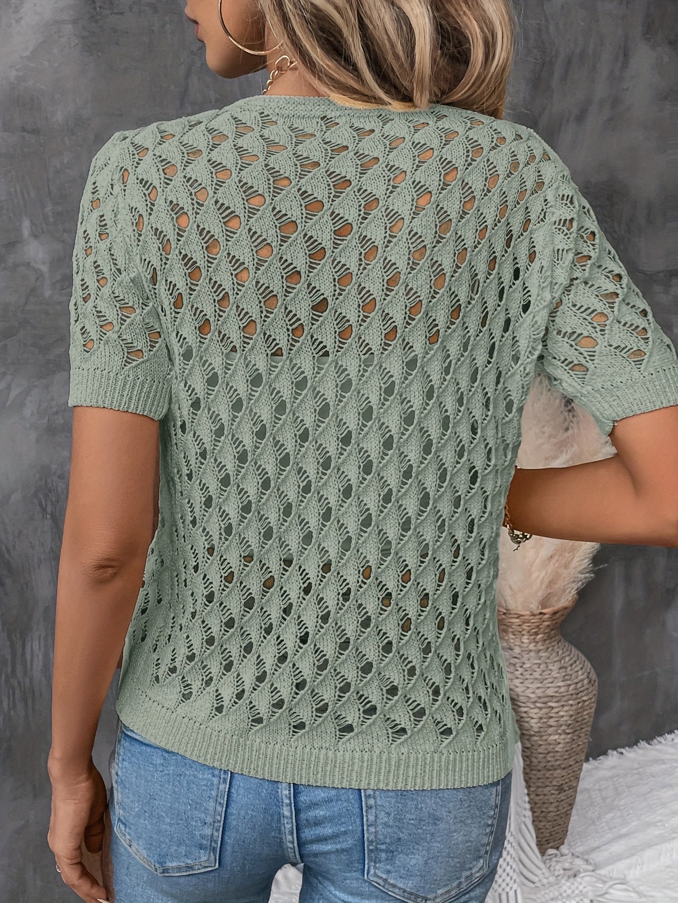Pull Élégant À Manches Courtes En Dentelle