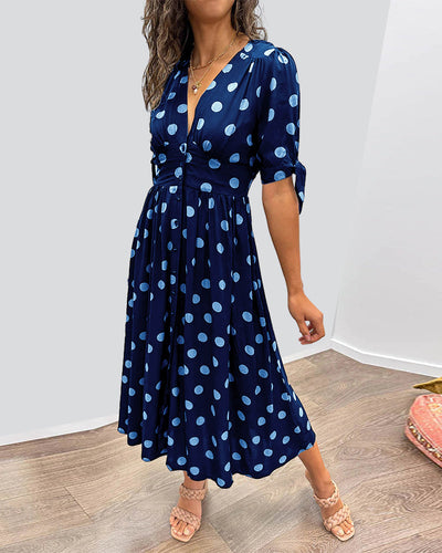 Robe Priscilla Mi-longue À Pois Boutonnée