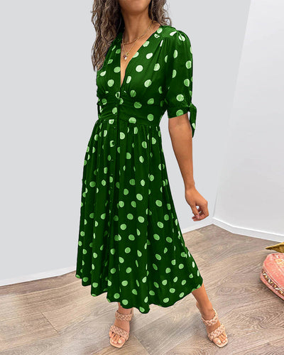 Robe Priscilla Mi-longue À Pois Boutonnée