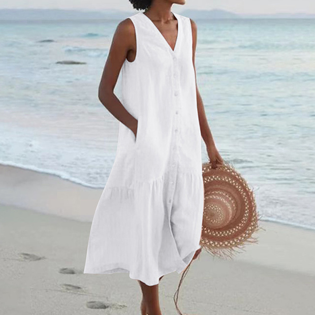 Robe Méline Mi-longue Boutonnée Sans Manches