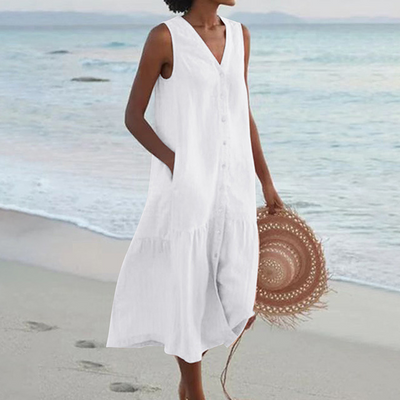 Robe Méline Mi-longue Boutonnée Sans Manches