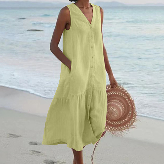 Robe Méline Mi-longue Boutonnée Sans Manches