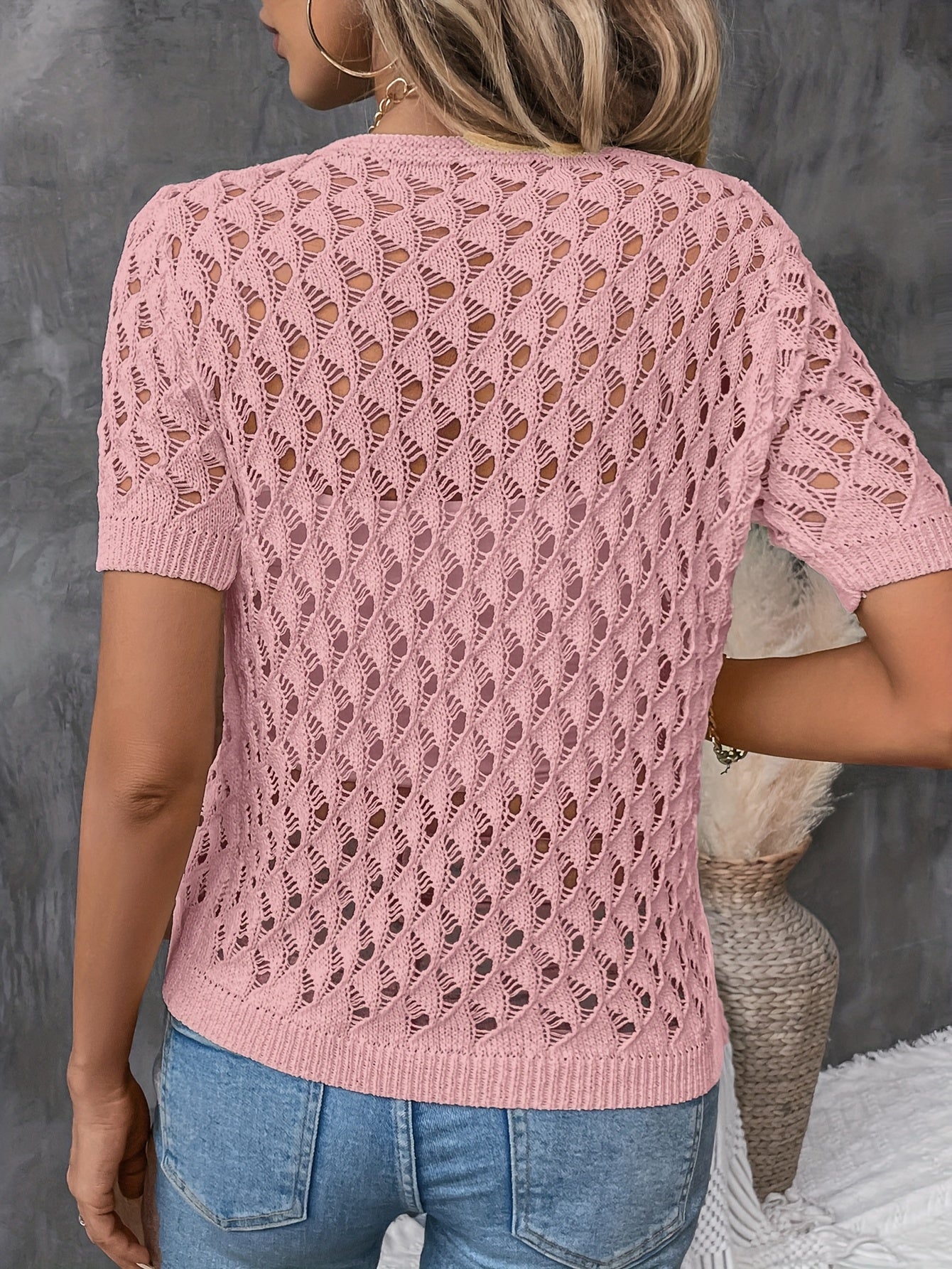 Pull Élégant À Manches Courtes En Dentelle