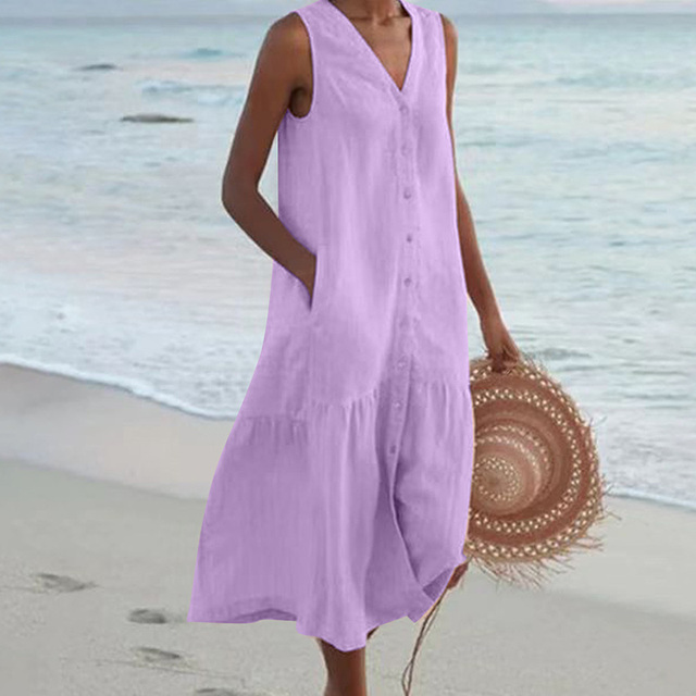 Robe Méline Mi-longue Boutonnée Sans Manches