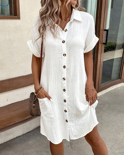 Robe Boutonnée En Lin Avec Poches