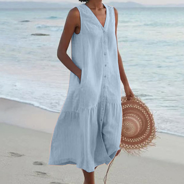 Robe Méline Mi-longue Boutonnée Sans Manches