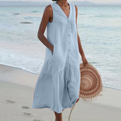 Robe Méline Mi-longue Boutonnée Sans Manches
