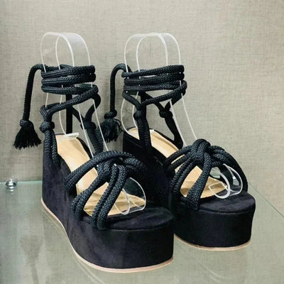 Sandales Fanny Avec Semelle Compensée À Lacets