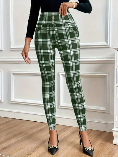 Pantalon Legging Taille Haute À Carreaux