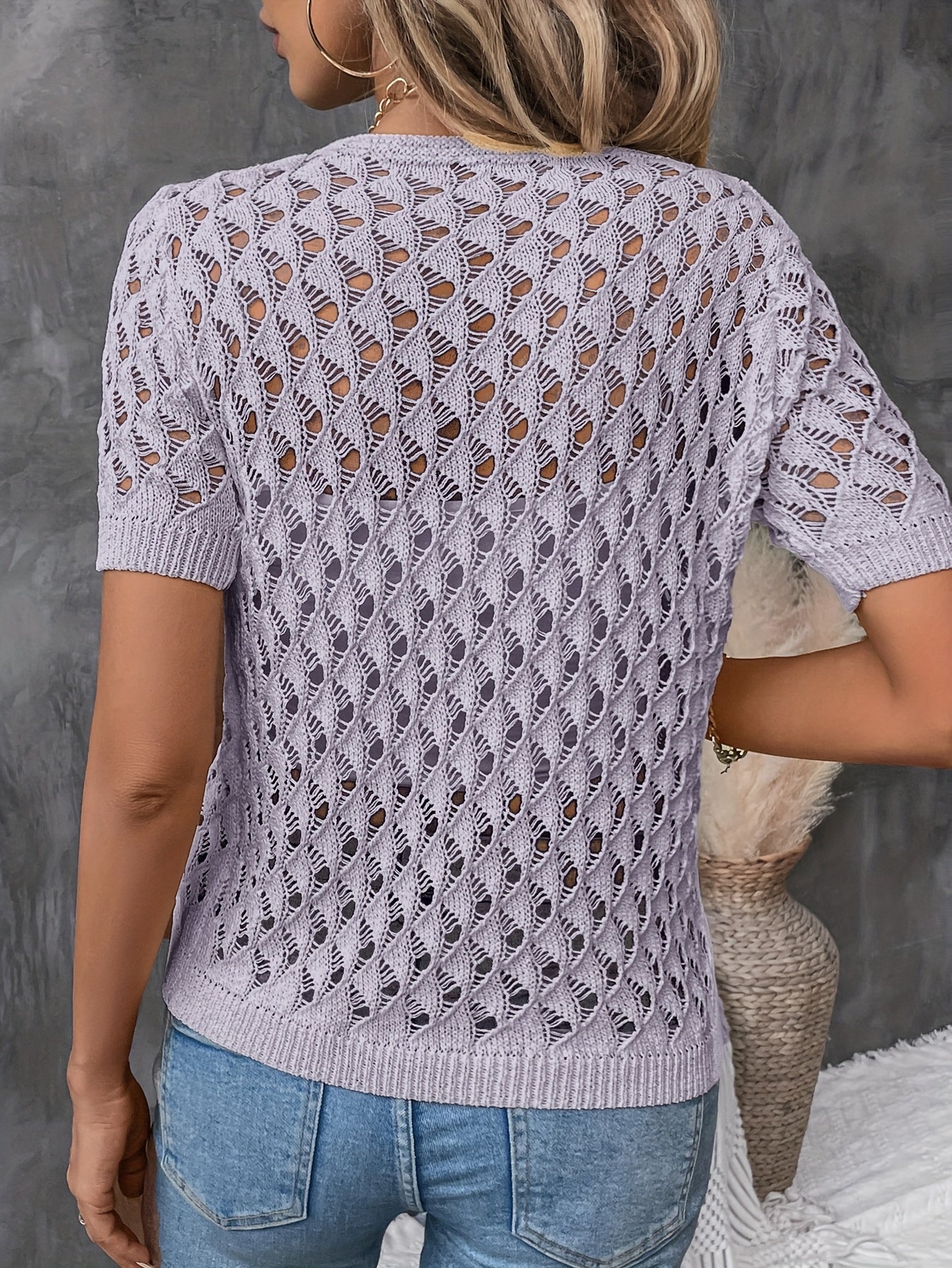 Pull Élégant À Manches Courtes En Dentelle