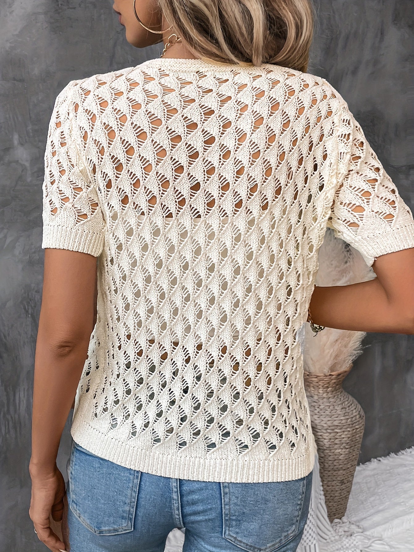 Pull Élégant À Manches Courtes En Dentelle