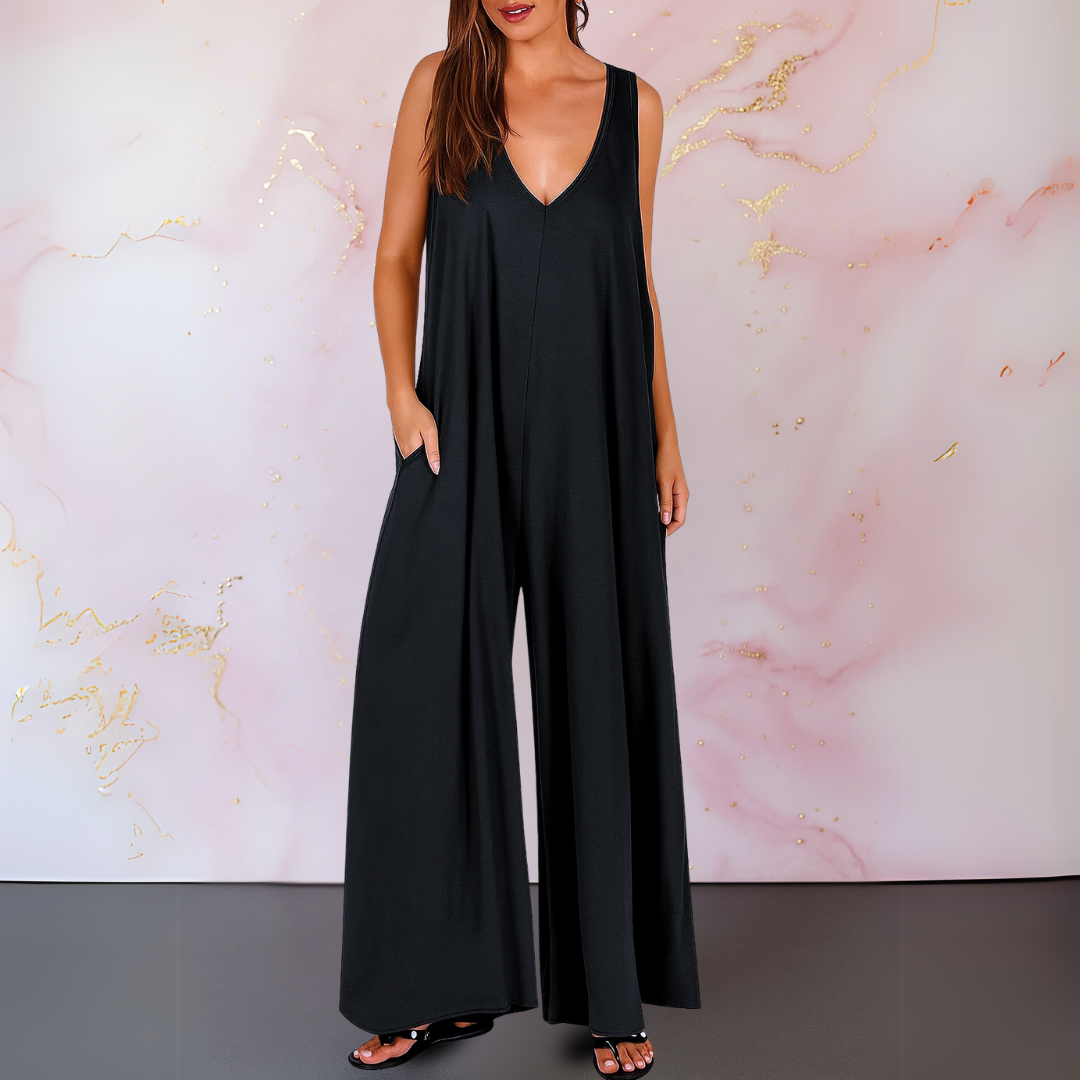 Combinaison Confortable Avec Encolure En V & Jambes Larges