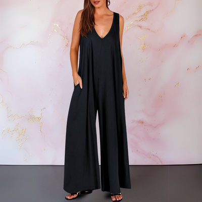 Combinaison Confortable Avec Encolure En V & Jambes Larges