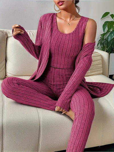 Ensemble 3 Pièces En Tricot Côtelé