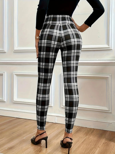Pantalon Legging Taille Haute À Carreaux