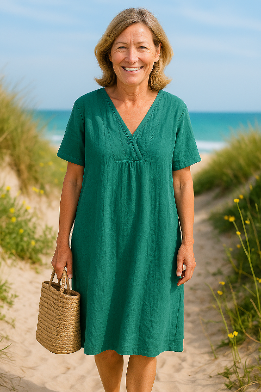 Robe Azzura À Manches Courtes En Coton & En Lin