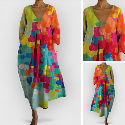 Robe Marta Décontractée Colorée À Col En V