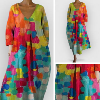 Robe Marta Décontractée Colorée À Col En V