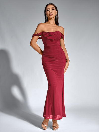 Robe À Épaules Dénudées, Froncée & Zippée Dans Le Dos
