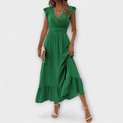 Robe À Manches Ruchées & Décolleté Profond En V