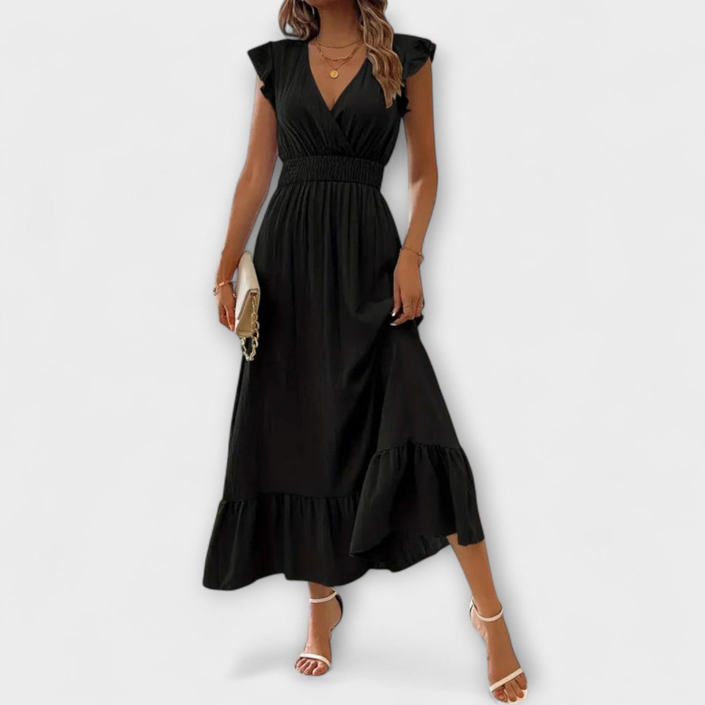 Robe À Manches Ruchées & Décolleté Profond En V