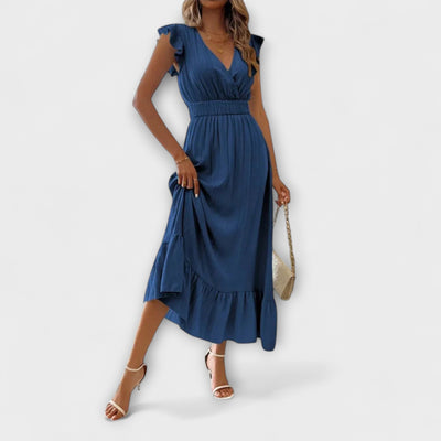 Robe À Manches Ruchées & Décolleté Profond En V