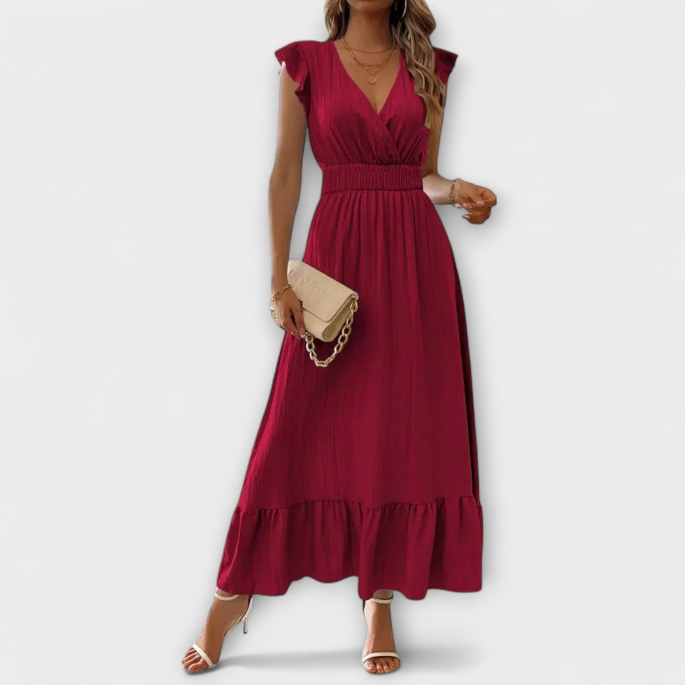 Robe À Manches Ruchées & Décolleté Profond En V