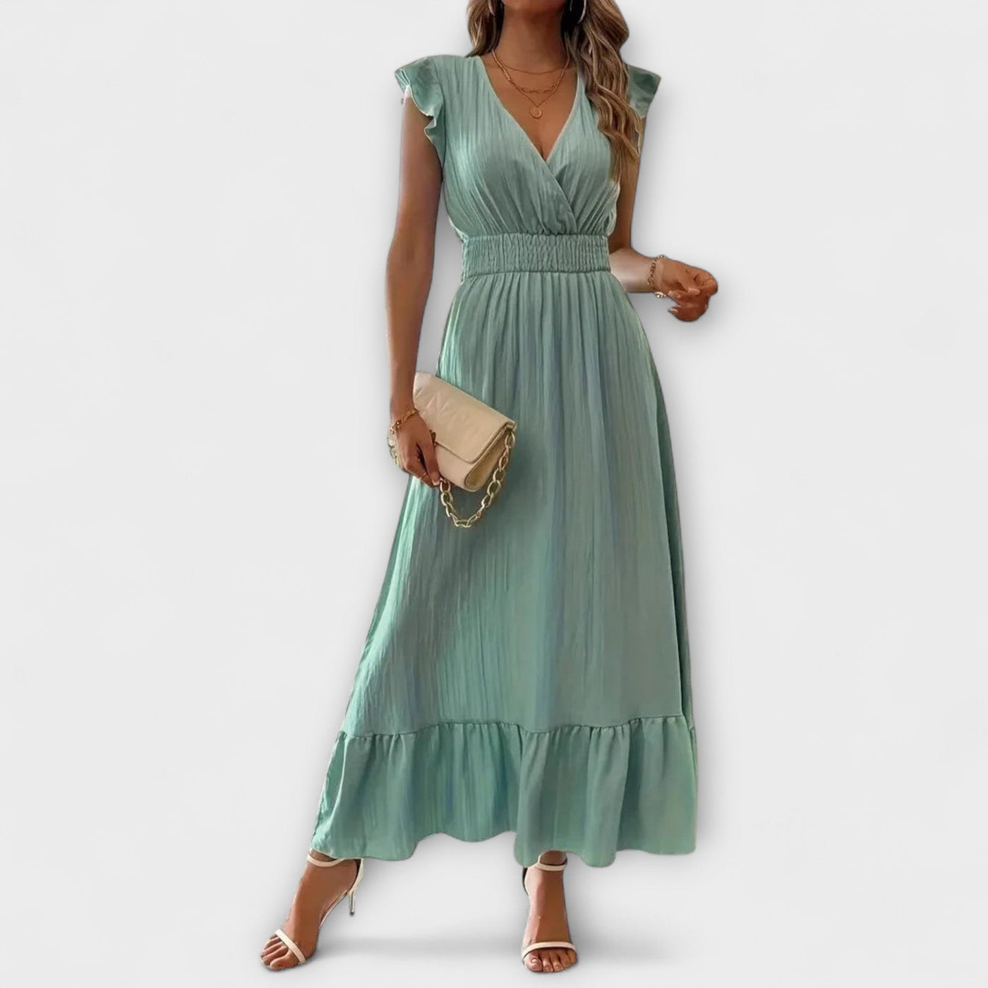 Robe À Manches Ruchées & Décolleté Profond En V