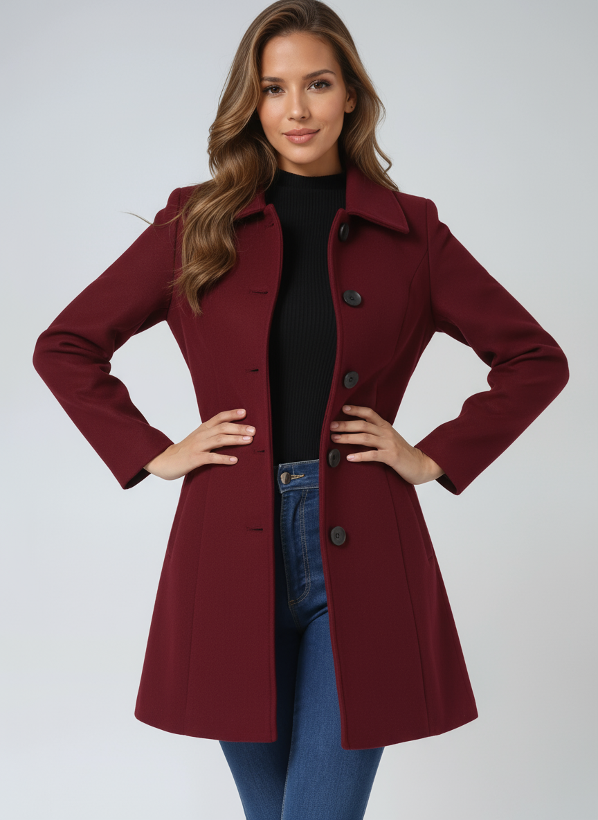 Manteau 3/4 En Laine À Boutonnage Simple
