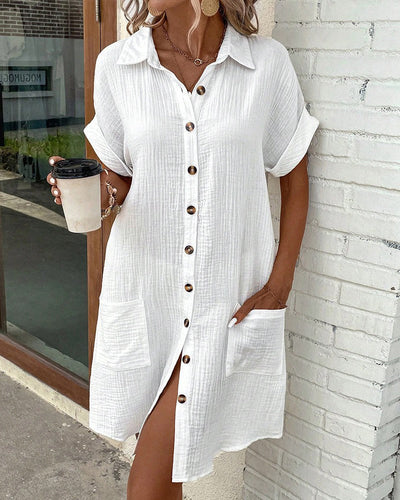 Robe Boutonnée En Lin Avec Poches