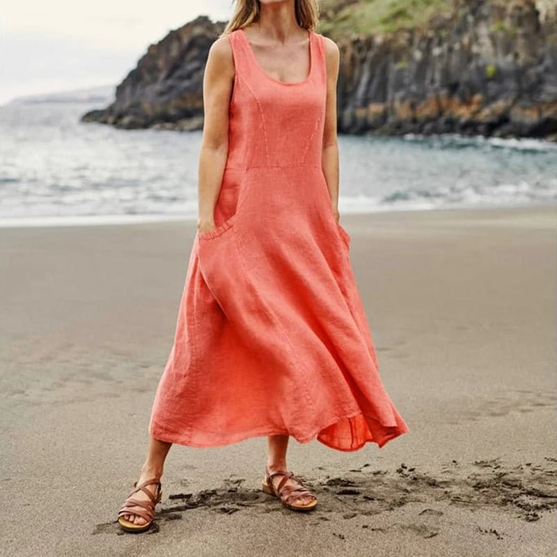 Robe Sans Manches En Coton & Lin