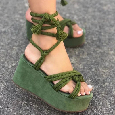 Sandales Fanny Avec Semelle Compensée À Lacets