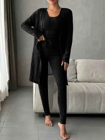 Ensemble 3 Pièces En Tricot Côtelé