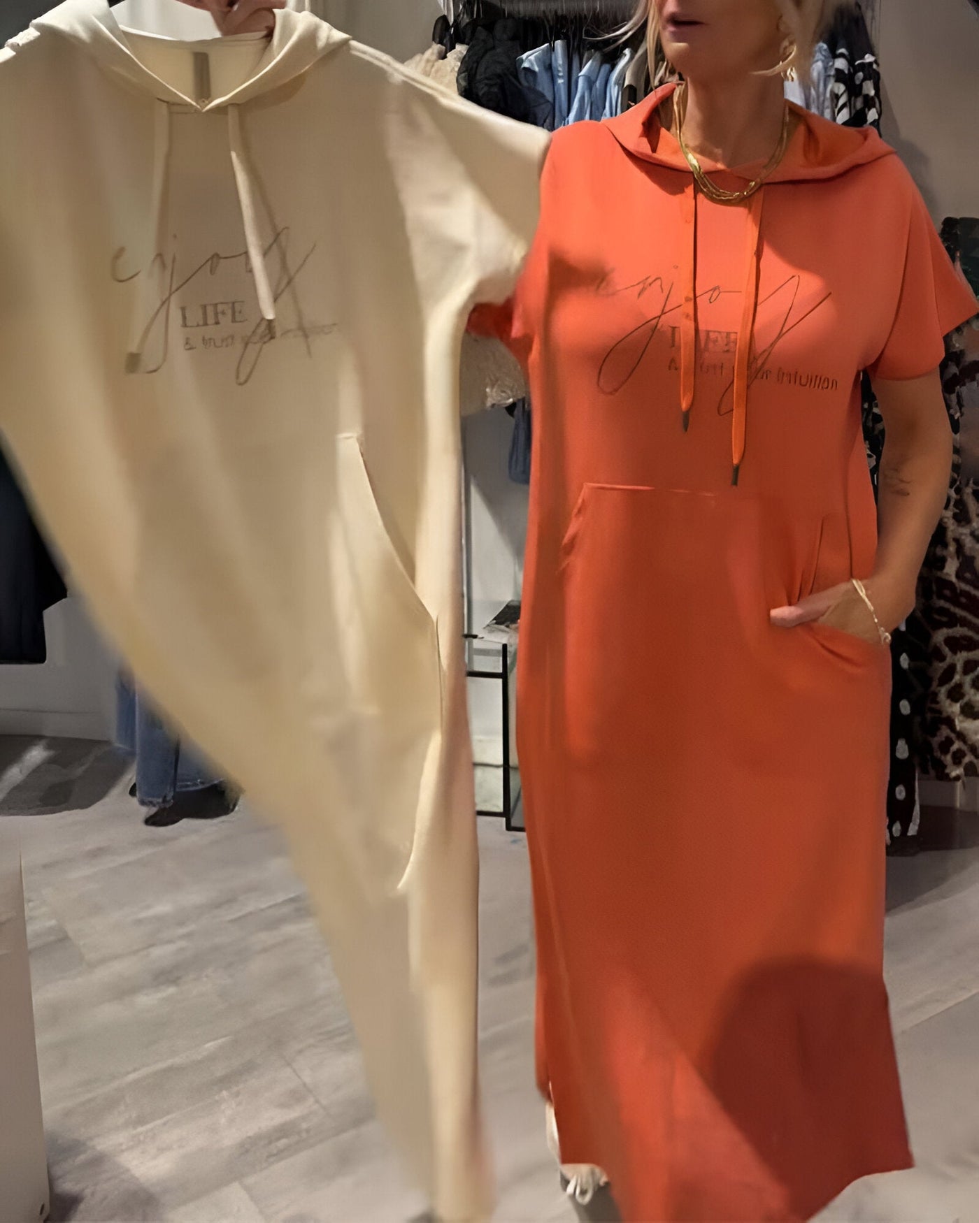 Robe À Capuche Décontractée En Coton