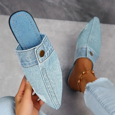 Sandales Chics Boutonnées En Denim