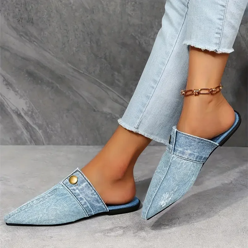 Sandales Chics Boutonnées En Denim