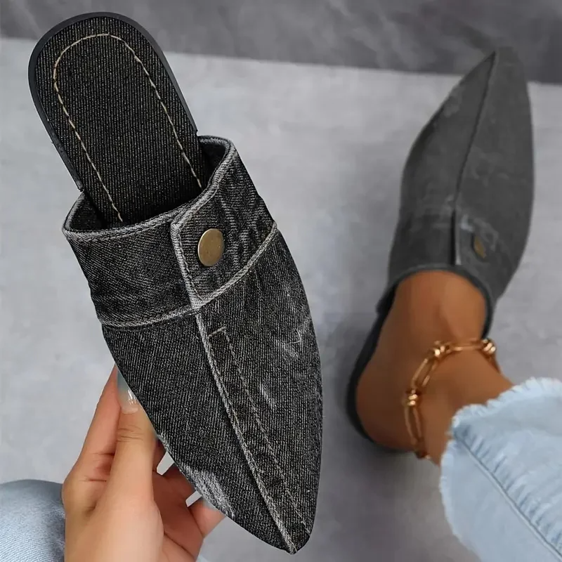 Sandales Chics Boutonnées En Denim