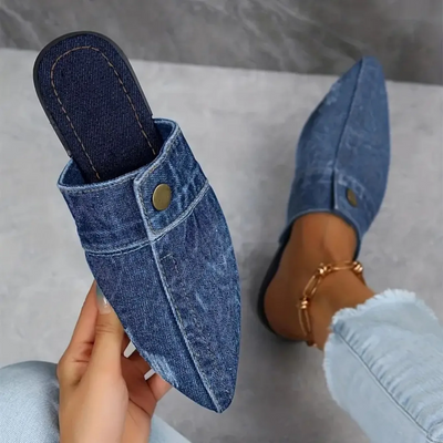 Sandales Chics Boutonnées En Denim