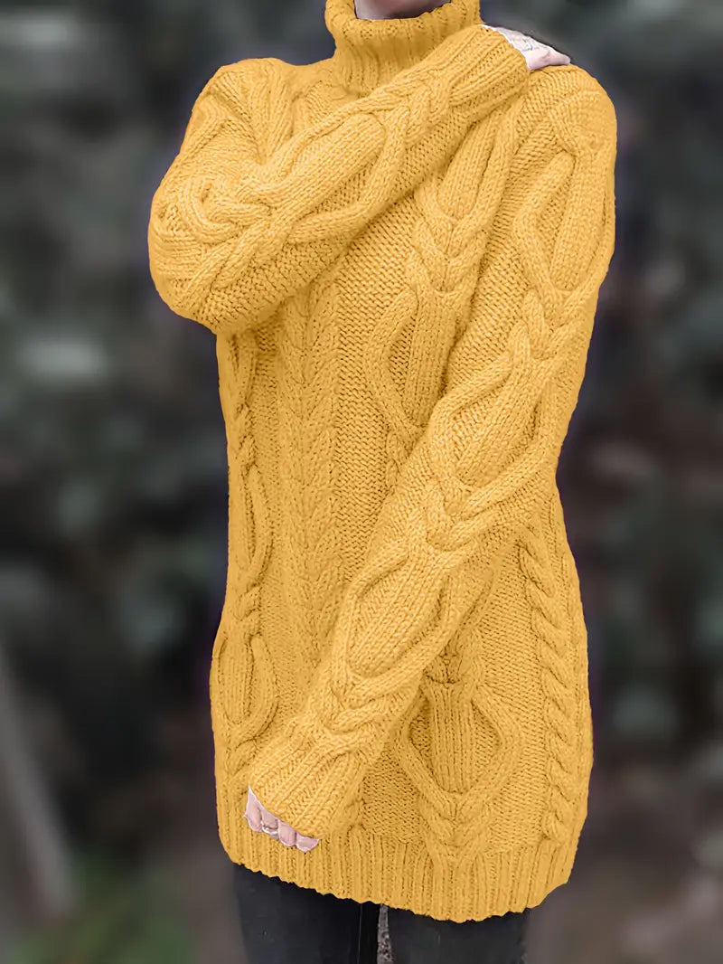 Pull-Robe À Col Roulé En Maille Torsadée Épaisse