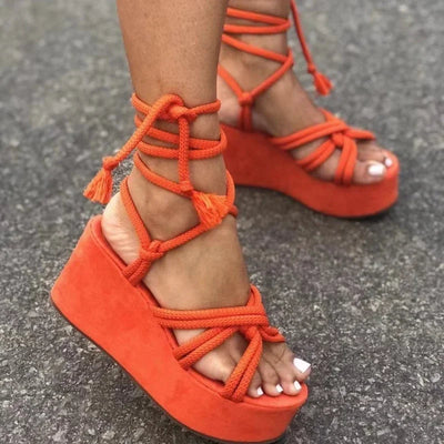 Sandales Fanny Avec Semelle Compensée À Lacets
