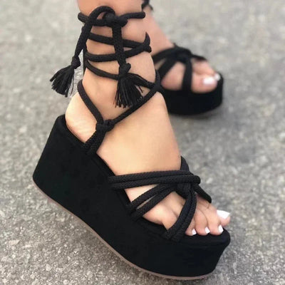 Sandales Fanny Avec Semelle Compensée À Lacets