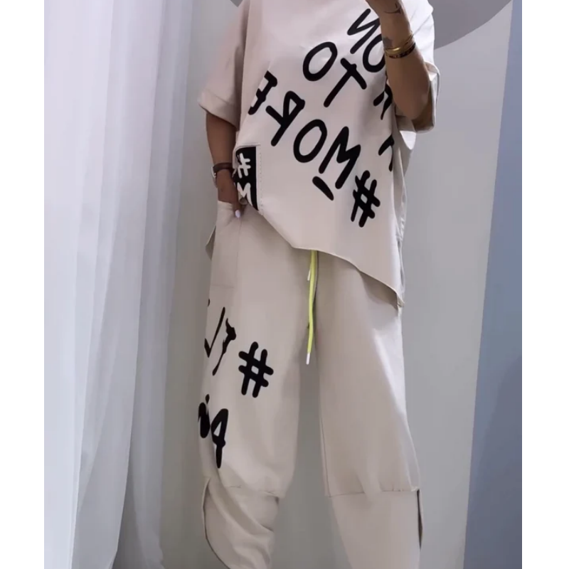 Ensemble 2 Pièces Femme Décontracté – T-shirt Ample Et Pantalon à Cordon, Léger Et Respirant